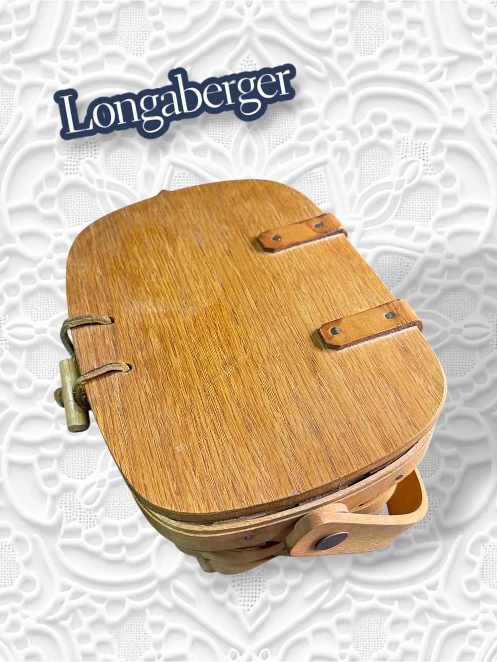 Vintage 1995 Longaberger Kiddie Basket Purse, Swing Handle & Leather Hinges - Picture 6 of 14